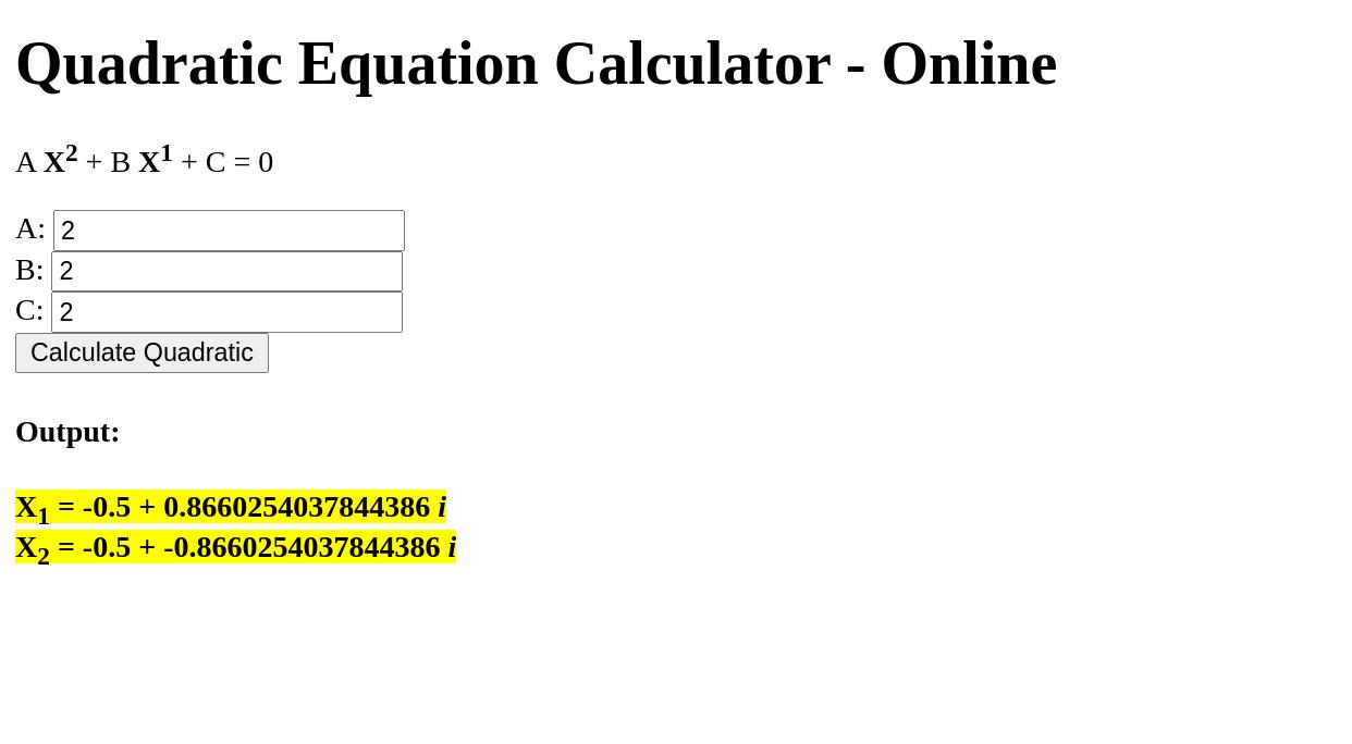 number of real solutions of the quadratic equation calculator